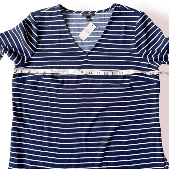 Talbots Nautical Stripe Shirt Blouse Navy Blue White SP - Picture 11 of 12